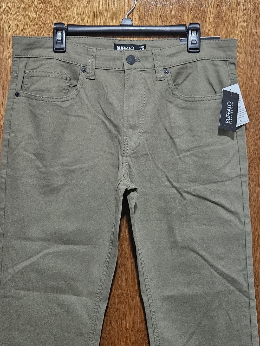 Buffalo David Bitton Six Straight Jeans Mens Olive Green Stretch Denim Size34x32 - Picture 2 of 9